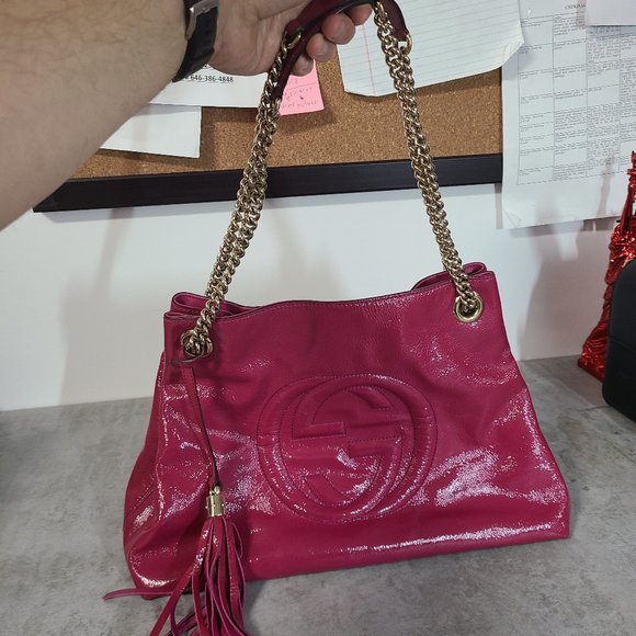 New Gucci Logo Fuchsia Hobos Bag - Picture 1 of 5